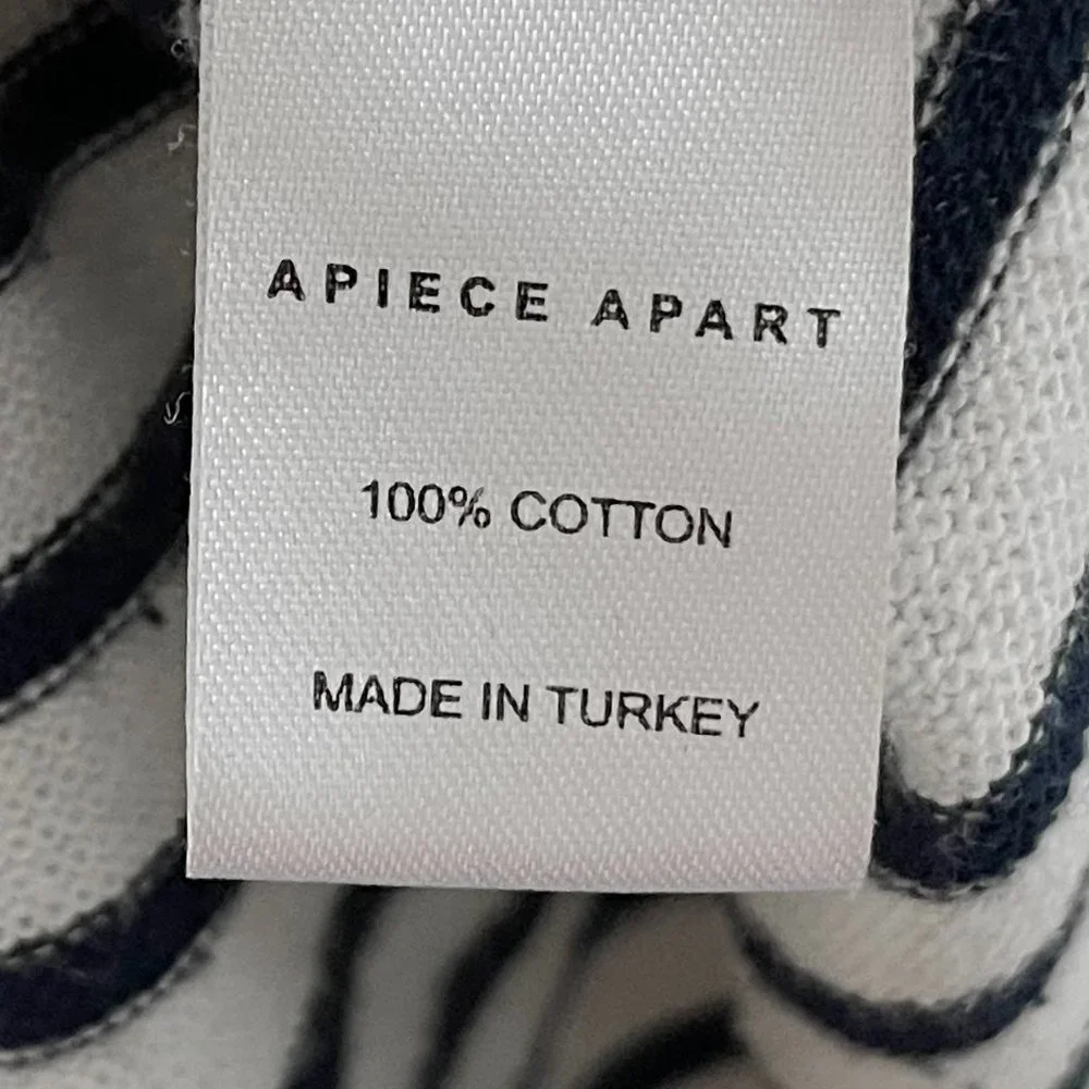 Apiece Apart | Easy Pocket Tee Striped Crop T-Shirt in Navy Cream - Picture 7 of 7